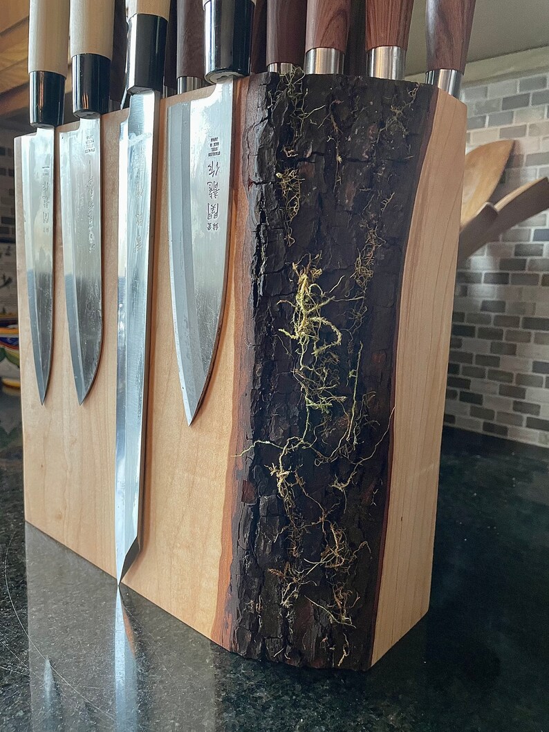 Rustic Live Edge Custom Handmade MAPLE Countertop Knife Block Etsy