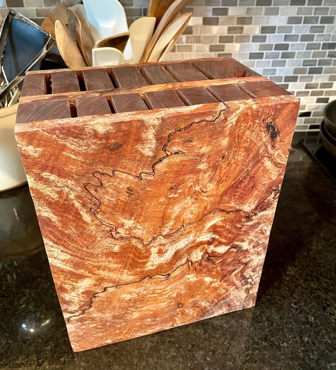 Custom Handmade Kitchen Knife Storage Block of Highly Figured Etsy