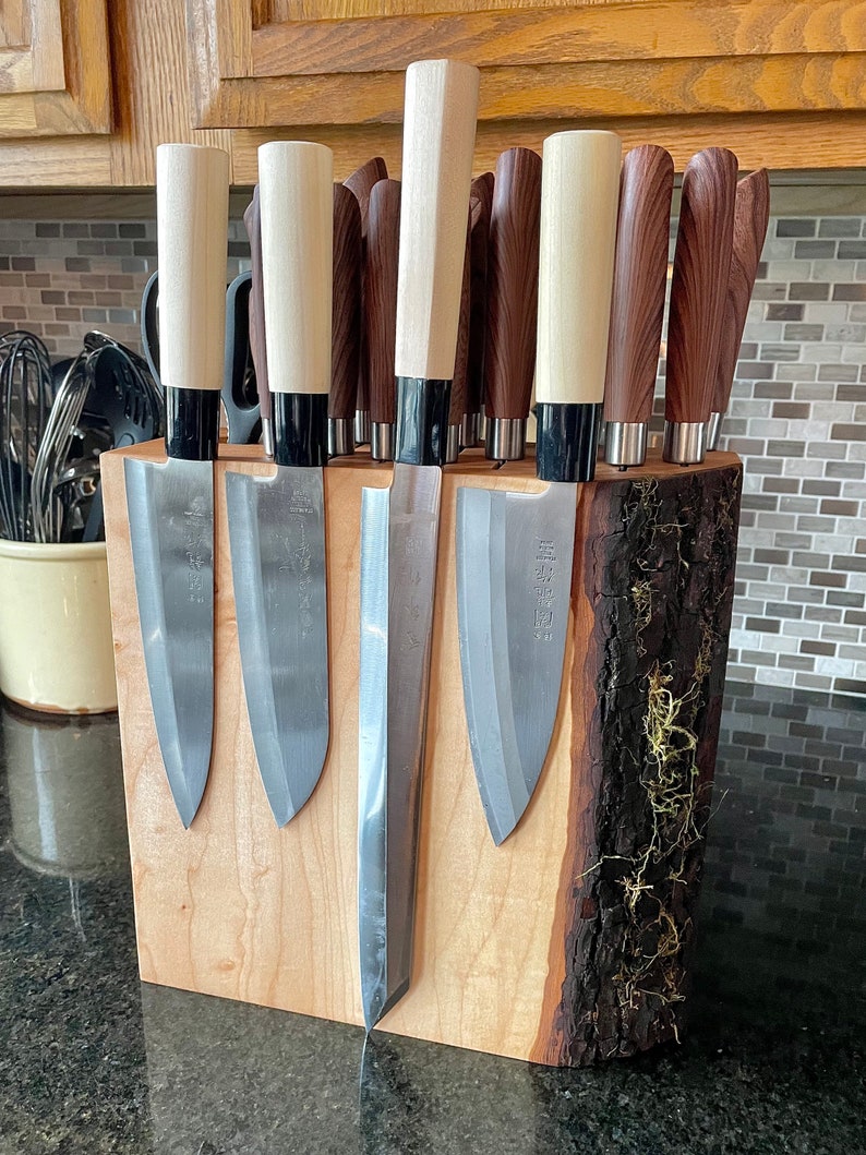Rustic Live Edge Custom Handmade MAPLE Countertop Knife Block Etsy
