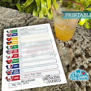 Drinking Around the World Passport - Day Drinking List -  Beverages around the World - World Showcase Game - Travel