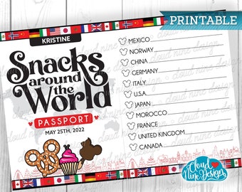 Personalisierter Epcot Snacks Rund um die Welt Passport: Kinder Reisetagebuch (Digitaler Download)