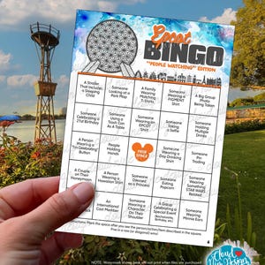 Bingo de Epcot - Observación de personas - Juego de parque temático - Juego para hacer fila - Bingo para todas las edades