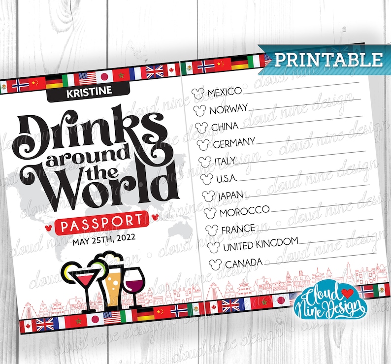 Personalized Drinking Around the World Passport for Epcot Day Etsy