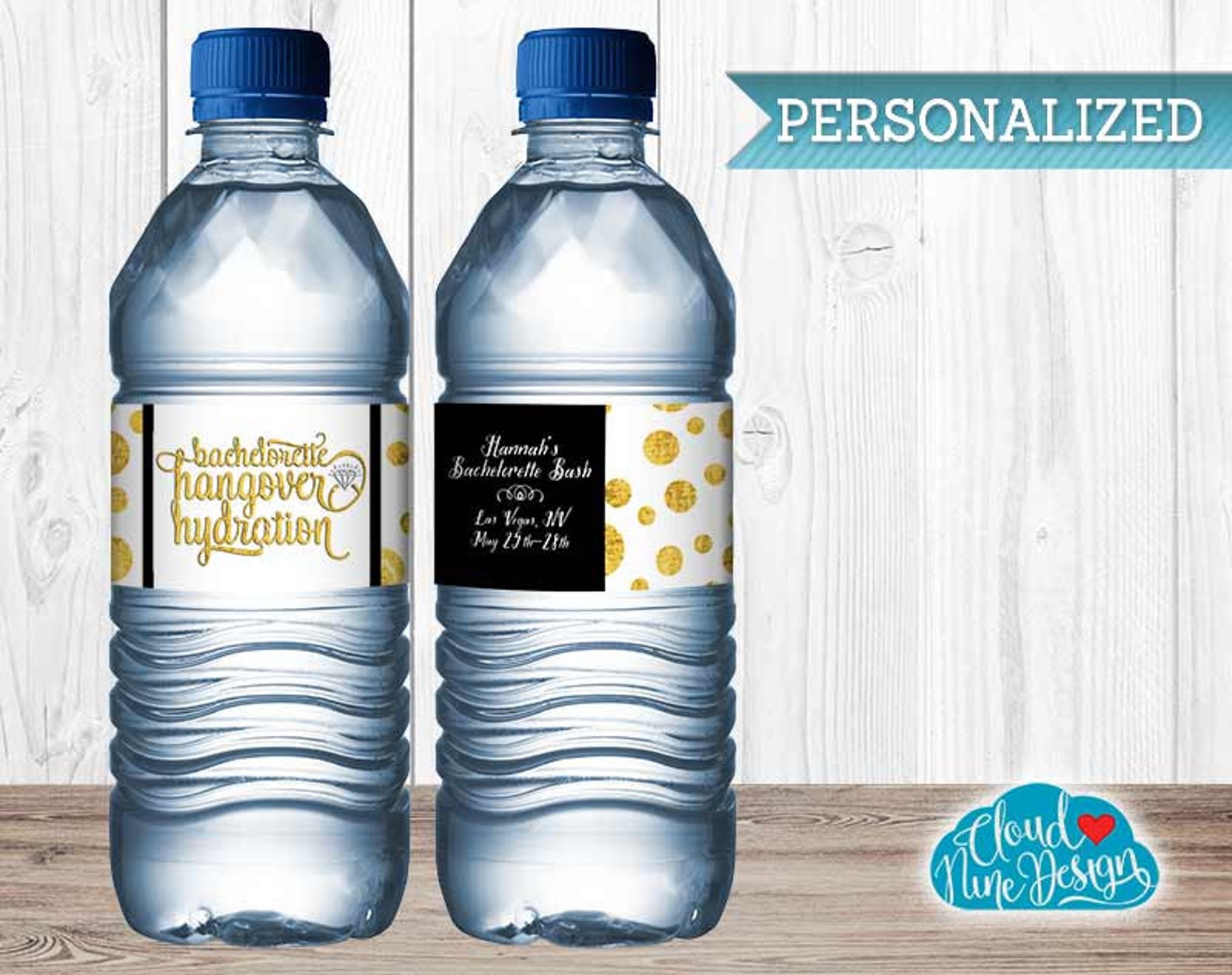 Bachelorette Water Bottle Labels Black and Gold Foil CUSTOM | Etsy
