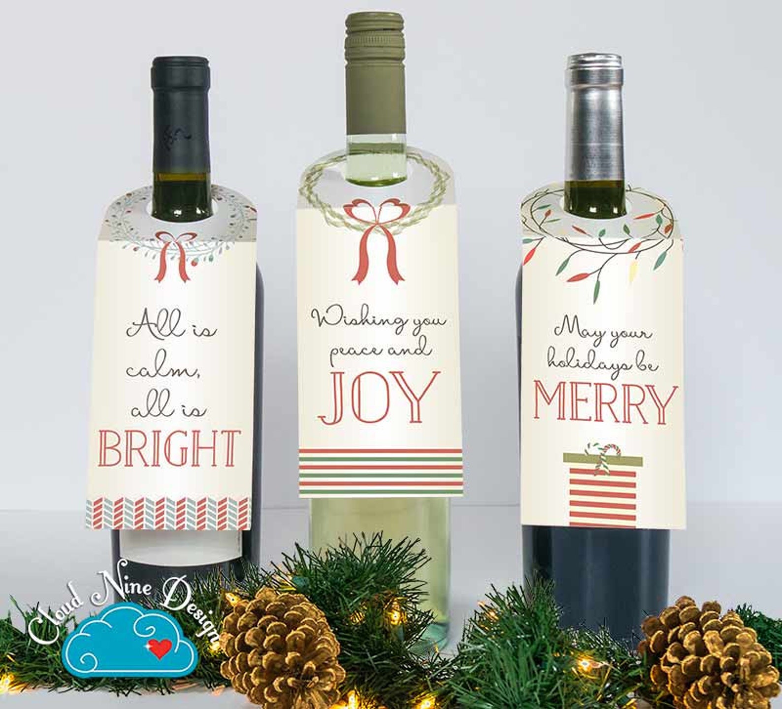 Holiday Wine Tags Holiday Wine Labels Christmas Wine Tag - Etsy