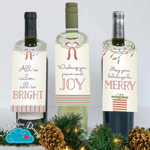 Holiday Wine Tags Holiday Wine Labels Christmas Wine Tag - Etsy