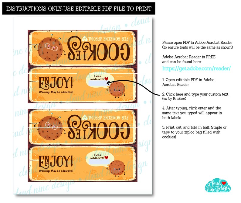 Cookie Labels Chocolate Chip Cookie Gift Bags Homemade Food Etsy