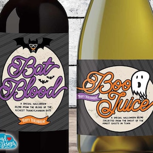 Set of 2 Halloween Wine/Juice Labels PRINTABLE {Instant Download} Fun Halloween Party Idea - Cute Labels - Printable Halloween Decor