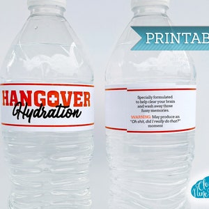 Etiketten waterfles hydratatie kater: grappig verjaardagsfeestje - ROOD (direct downloaden)