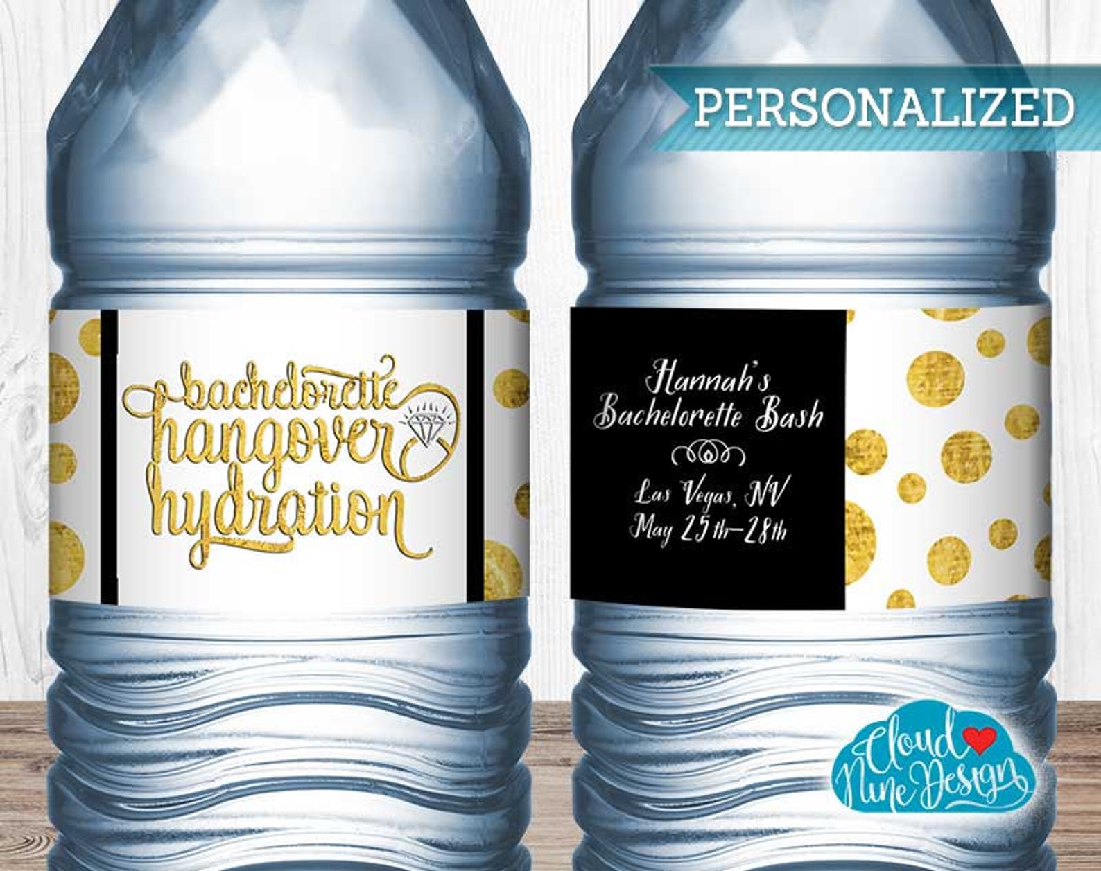 Bachelorette Water Bottle Labels Black and Gold Foil CUSTOM | Etsy