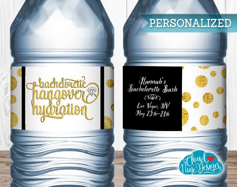 Bachelorette Water Bottle Labels Black and Gold Foil CUSTOM | Etsy
