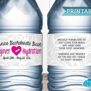 Bachelorette Party, Personalized Water Bottle Labels, Hangover Hydration, Printable DIY, Funny Water Bottle Stickers, Hen Party Printable
