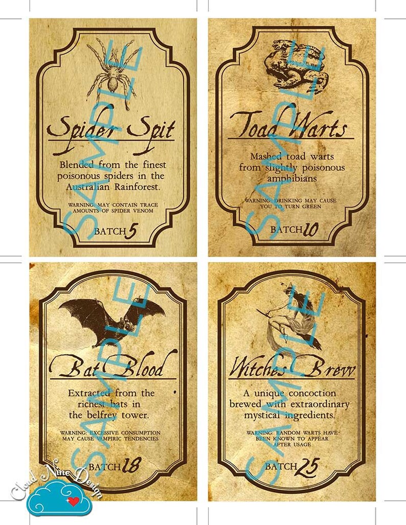halloween vintage wine labels apothecary labels set of 4 etsy