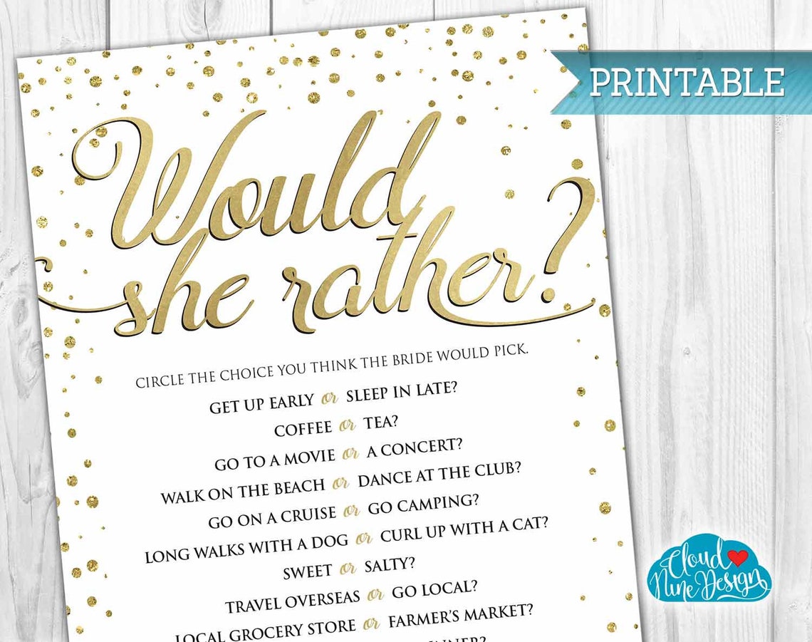 bridal shower game would she rather bachelorette game etsy