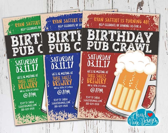 Guy Birthday Invitation Bar Crawl Birthday Pub Crawl Etsy