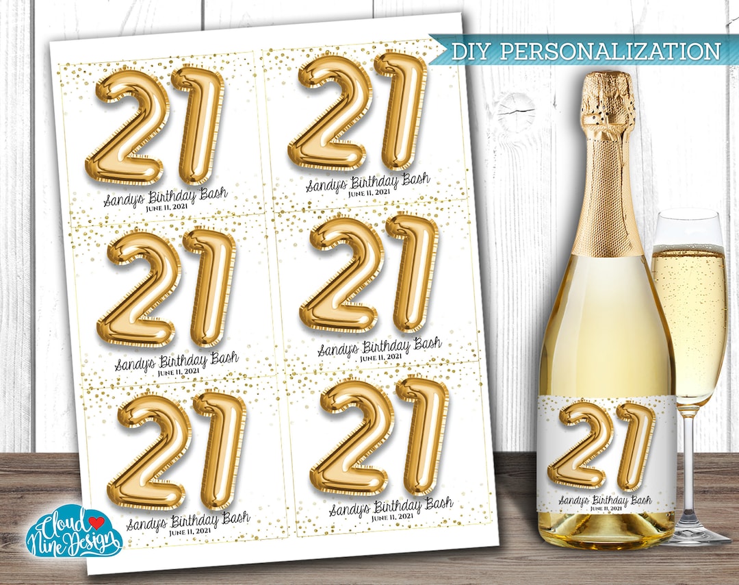 21st Birthday Wine Labels, Birthday Party Labels, Happy Birthday Label ...