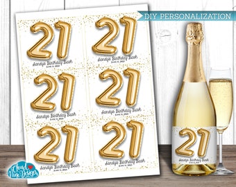 21st Birthday Wine Labels, Birthday Party Labels, Happy Birthday Label, Gift Bag Sticker, Personalized Wine Gift {INSTANT DOWNLOAD}