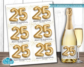 25th Birthday Wine Labels, Birthday Party Labels, Happy Birthday Label, Gift Bag Sticker, Personalized Wine Gift {INSTANT DOWNLOAD}