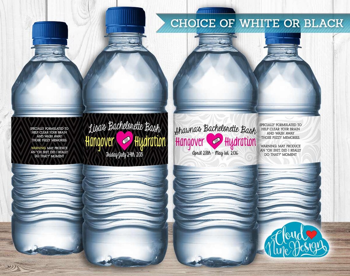 Bachelorette Party Personalized Water Bottle Labels Hangover - Etsy