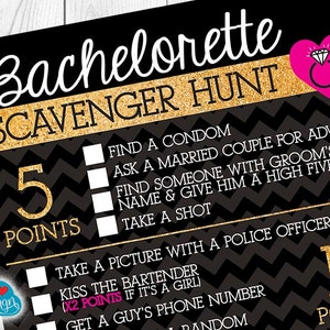 Bachelorette Party Game, Bachelorette Scavenger Hunt {Instant Download}, Games voor de bruid & Bruidsfeest, Afdrukbaar, Zwart, Roze, Goud