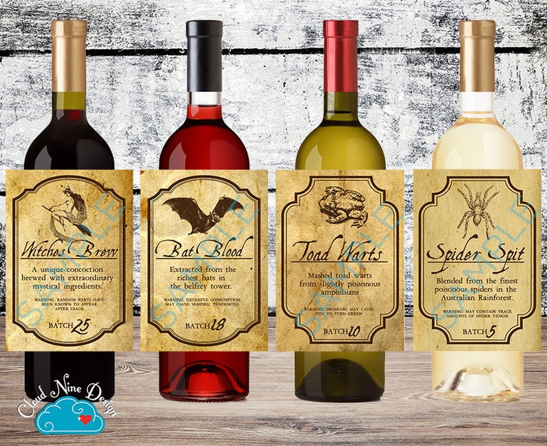 halloween vintage wine labels apothecary labels set of 4