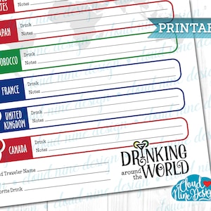 Drinking Around the World Passport - Day Drinking List -  Beverages around the World - World Showcase Game - Travel