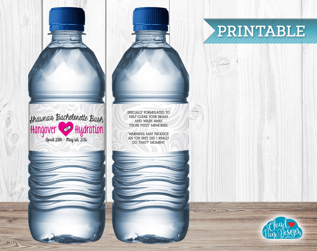 Bachelorette Party Personalized Water Bottle Labels Hangover | Etsy