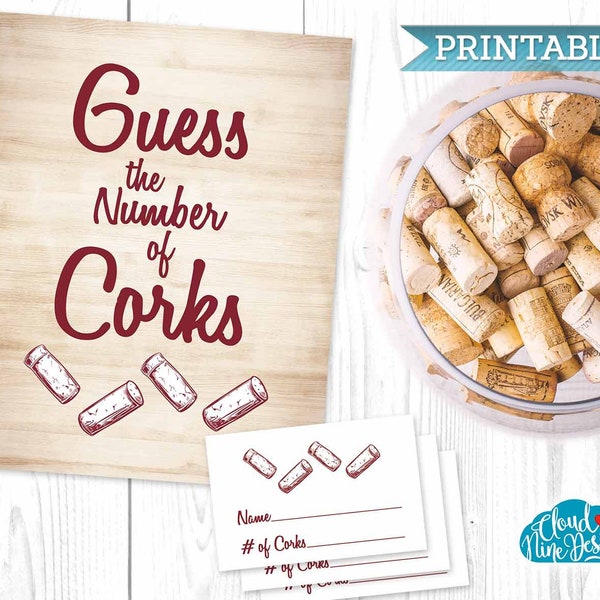 Guess How Many Corks - Bridal Shower Sign, Printable,  Bridal Shower Wine Tasting, Wine Tour, Wine Themed Wedding Shower