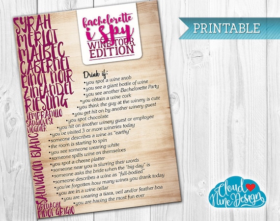 Bachelorette Game, I Spy Wine Tour Edition. Bachelorette Party Game, Wine Drinking Game, Printable, Wine-Themed Game {Instant Download}