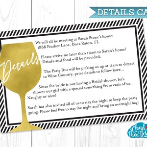 Bachelorette Invitation Insert-Bachelorette Wine Tasting, Wine Tour-Custom Insert for matching invitation-PRINTABLE(invitation NOT included)