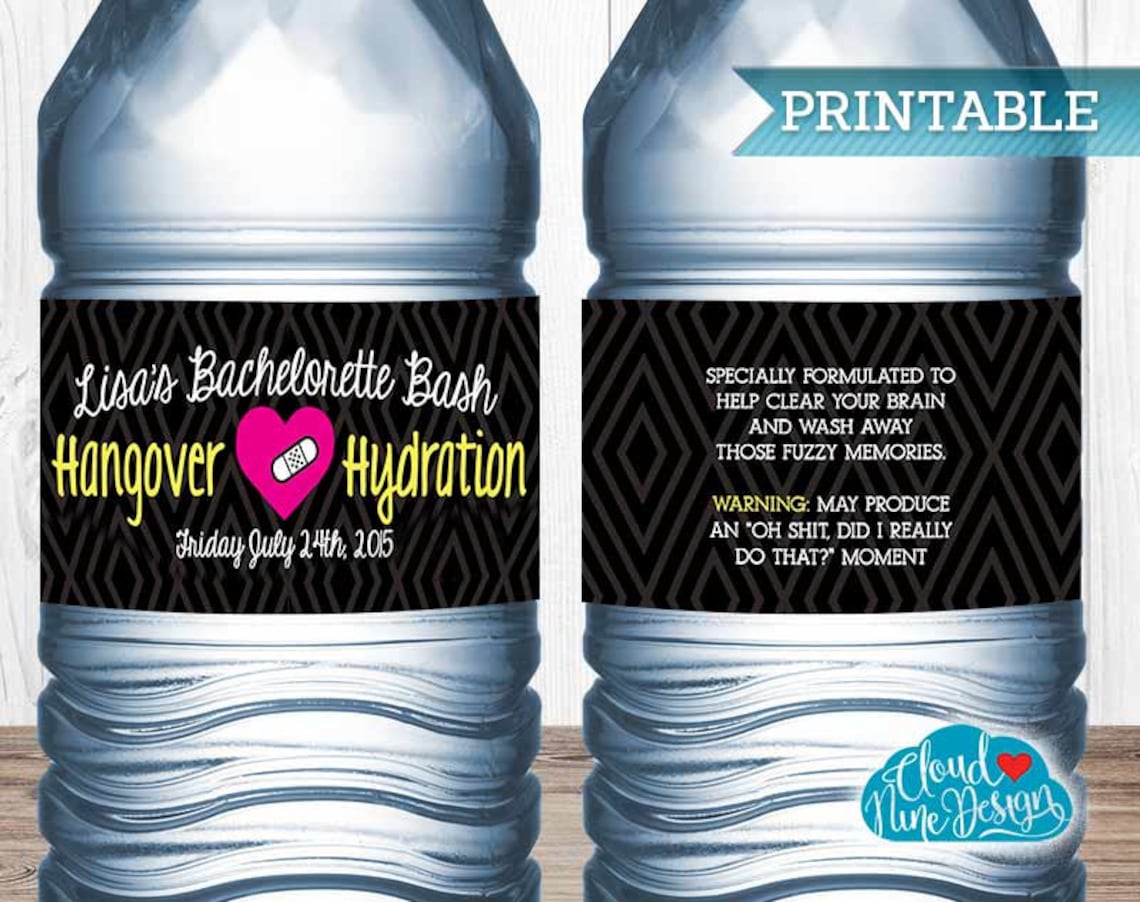 Bachelorette Water Bottle Labels Personalized Hangover - Etsy