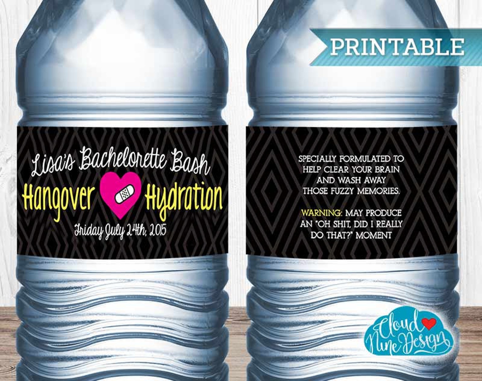 Bachelorette Water Bottle Labels Personalized Hangover - Etsy