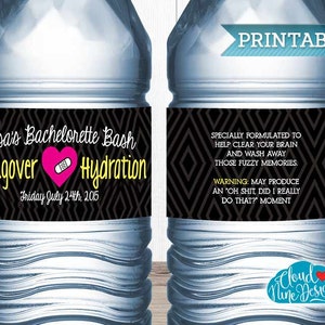 Bachelorette Water Bottle Labels Personalized Hangover - Etsy