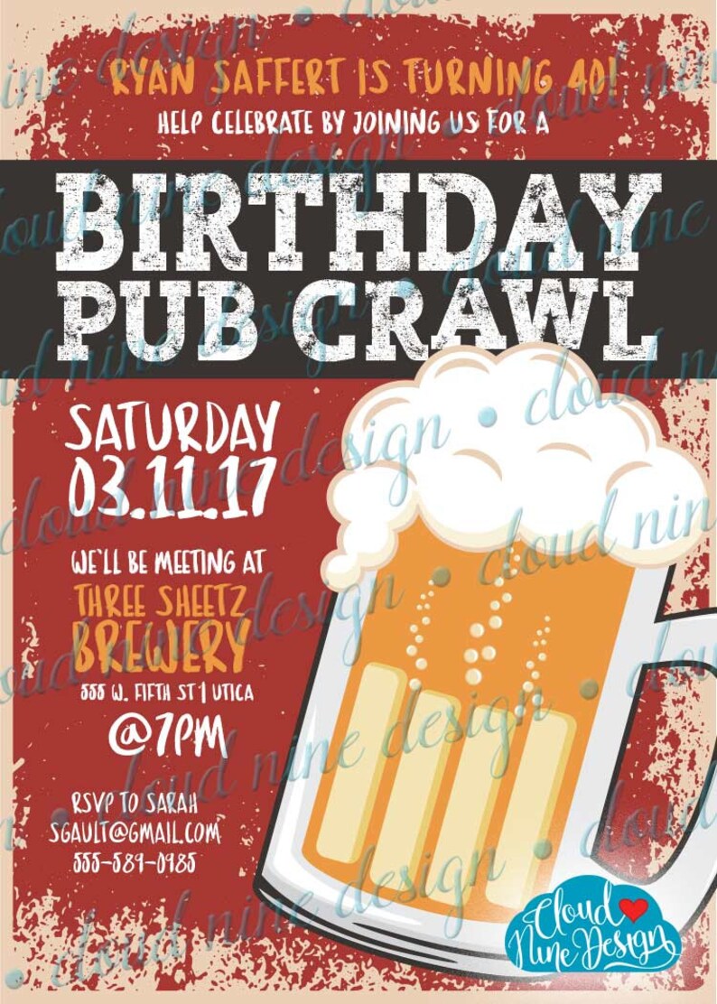 Birthday Pub Crawl Invitation Bar Crawl Printable Etsy