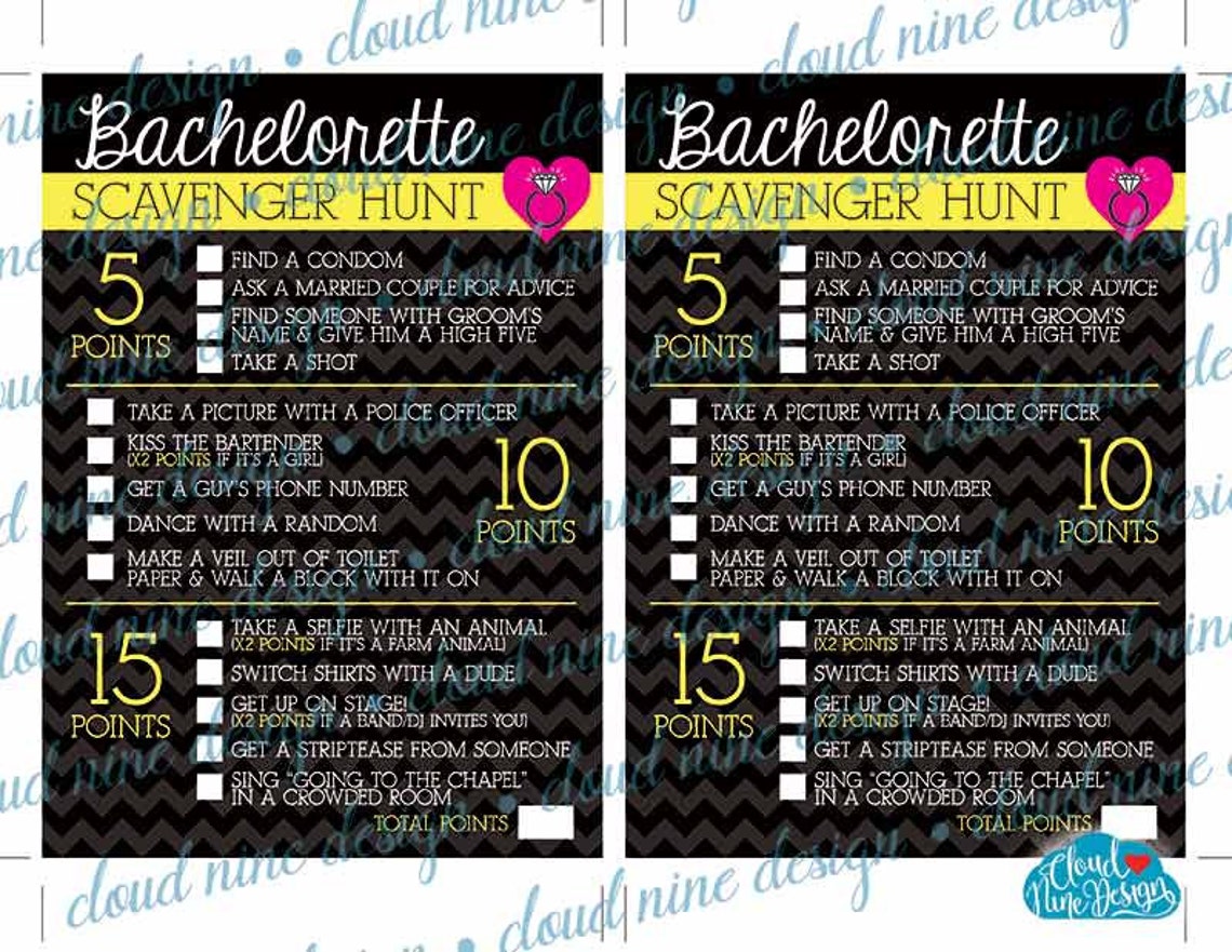Bachelorette Party Game Scavenger Hunt instant Download - Games for