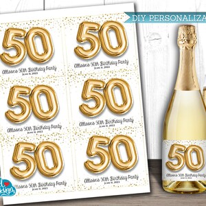 50th Birthday Wine Labels, Birthday Party Labels, Happy Birthday Label, Gift Bag Sticker, Personalized Wine Gift {INSTANT DOWNLOAD}