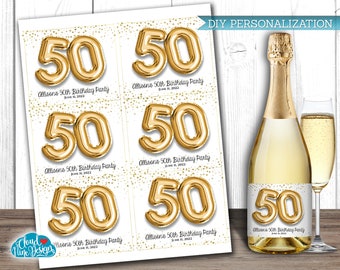 50th Birthday Wine Labels, Birthday Party Labels, Happy Birthday Label, Gift Bag Sticker, Personalized Wine Gift {INSTANT DOWNLOAD}