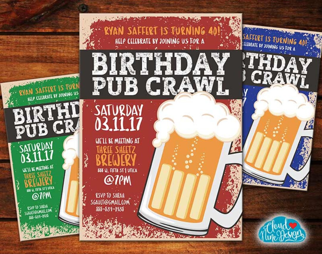 Birthday Pub Crawl Invitation, Bar Crawl, PRINTABLE Invitationbeer