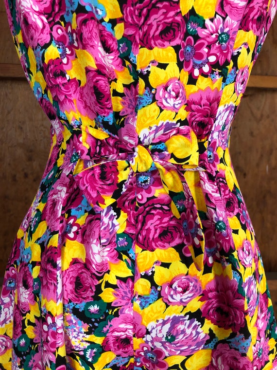 Vintage 90s Bright Pink & Yellow Floral Flowy Sho… - image 8