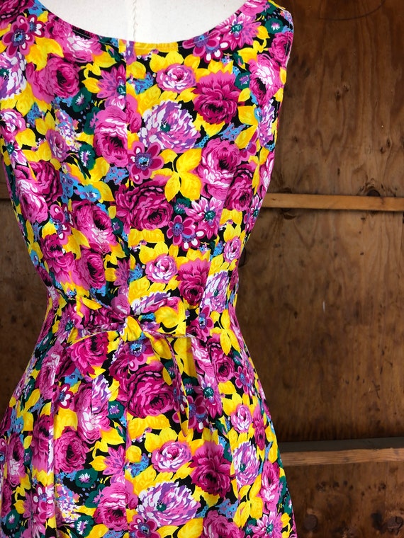 Vintage 90s Bright Pink & Yellow Floral Flowy Sho… - image 7