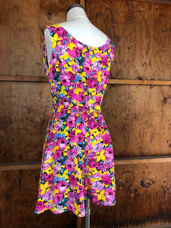 Vintage 90s Bright Pink & Yellow Floral Flowy Sho… - image 9