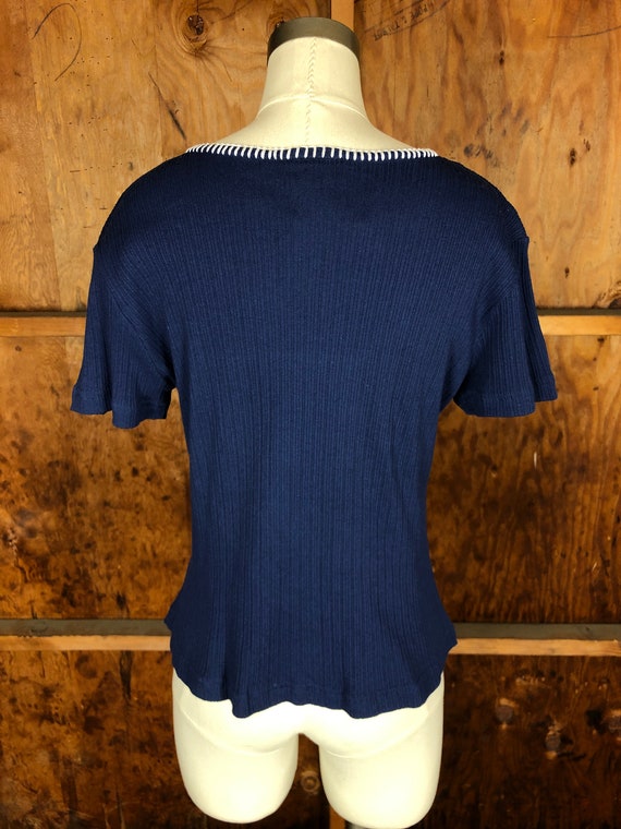 Vintage 90s NOS Navy Blue Filati Ribbed Top with … - image 8