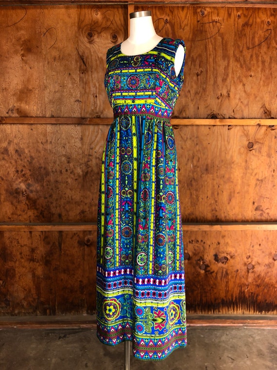 Vintage 60s Day Glo Psychadelic Empire Waist Maxi… - image 7