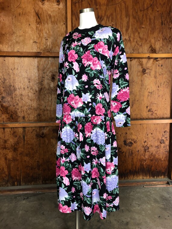 80's Drop Waist Floral Ruffle Dress by Jane Singer main image 0
