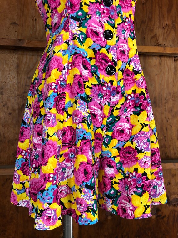 Vintage 90s Bright Pink & Yellow Floral Flowy Sho… - image 4
