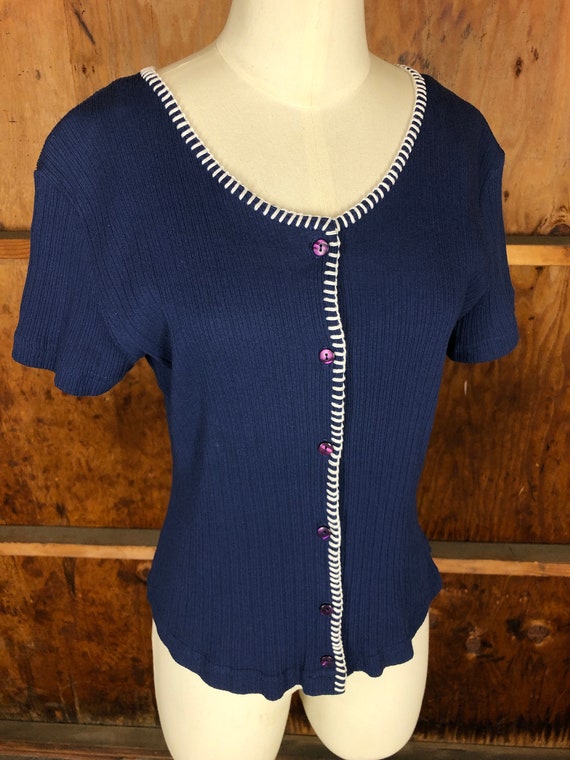 Vintage 90s NOS Navy Blue Filati Ribbed Top with … - image 6