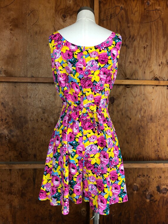 Vintage 90s Bright Pink & Yellow Floral Flowy Sho… - image 6