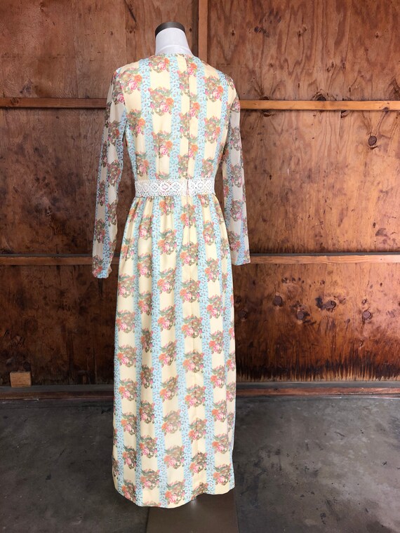 Vintage 70s Cream Floral Chiffon Maxi Dress - Gem