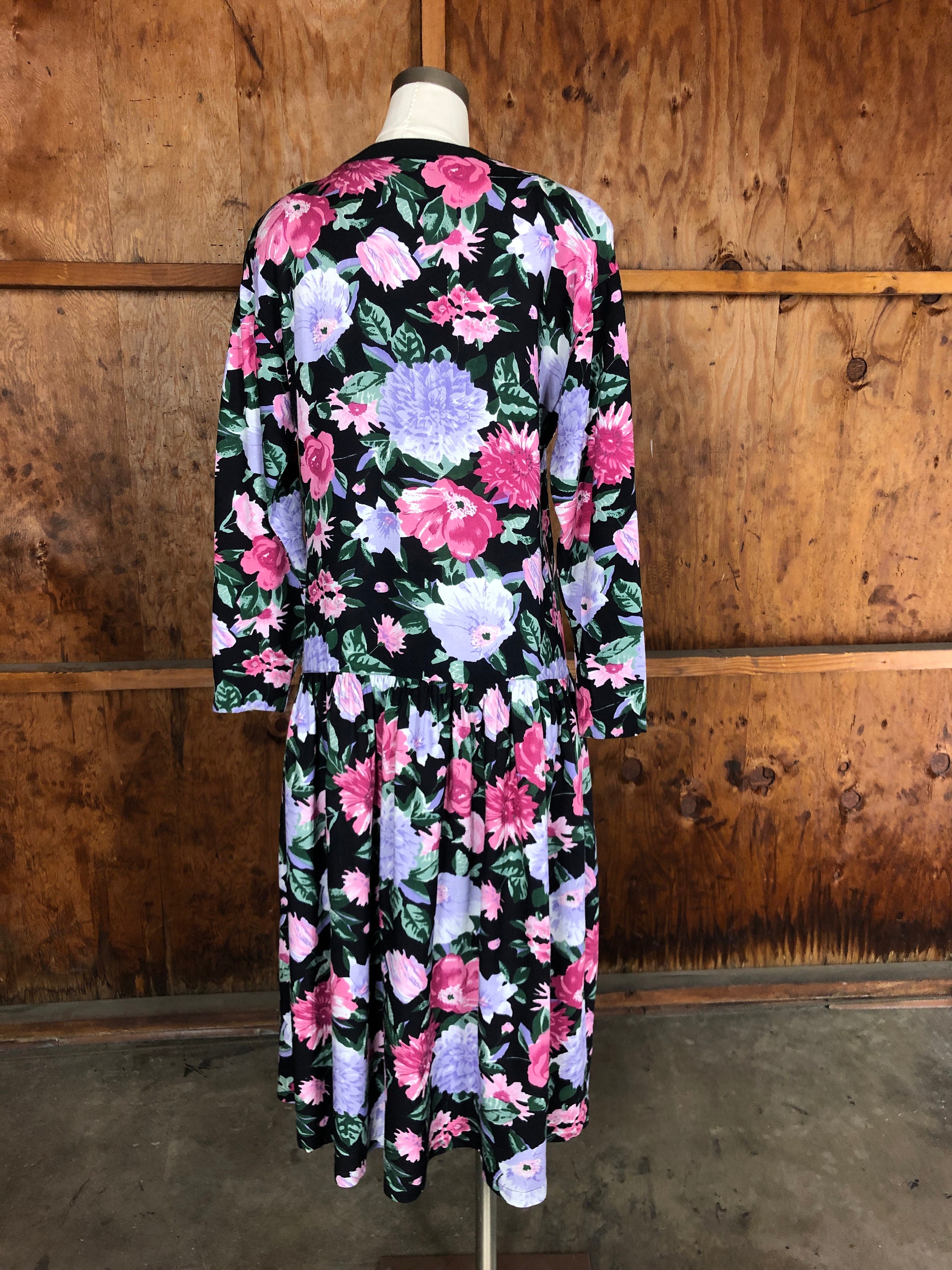 Vintage 80s Drop Waist Floral Dress S. Roberts | Etsy