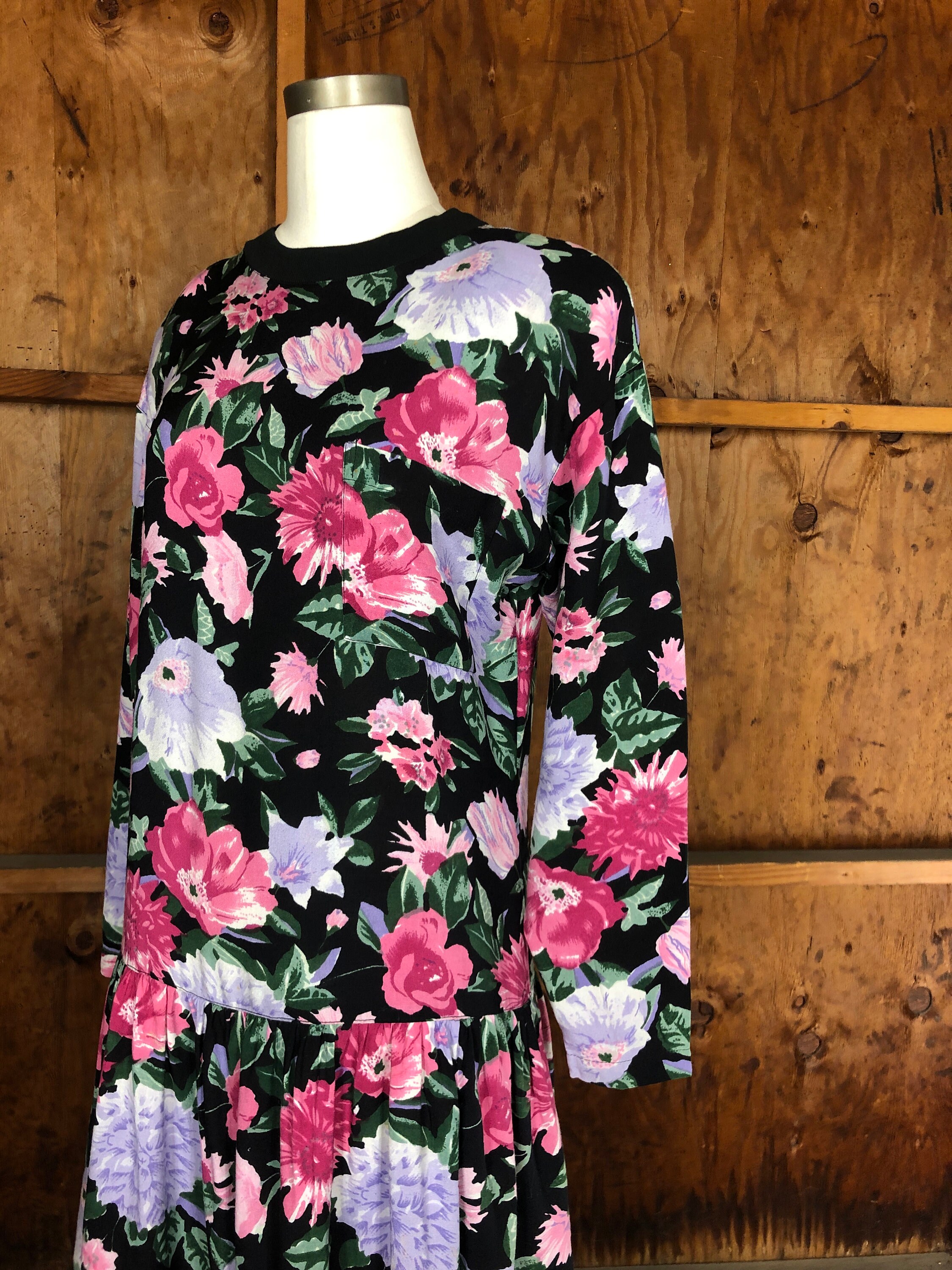 Vintage 80s Drop Waist Floral Dress S. Roberts - Etsy